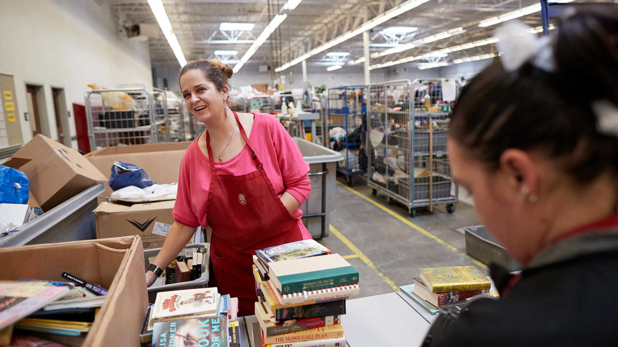 Associate Amy sorts books